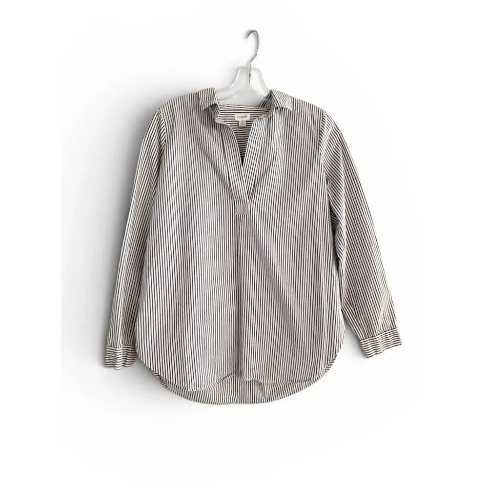 J Crew Popover Shirt White Black Striped AD374 SMALL Summer 2020 Preppy Tunic